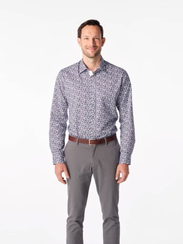 CityZen BEND Pánská elegantní košile slim fit bílá s fialovými květy