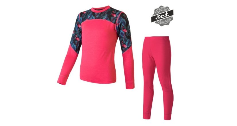 Sensor Merino Impress dětský set – tričko a spodky, Magenta/floral
