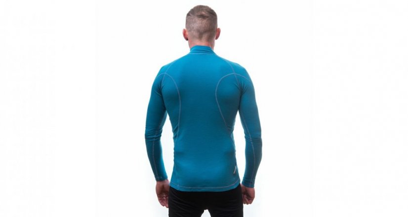 Sensor Merino Double Face pánské tričko dlouhý rukáv, zip modré