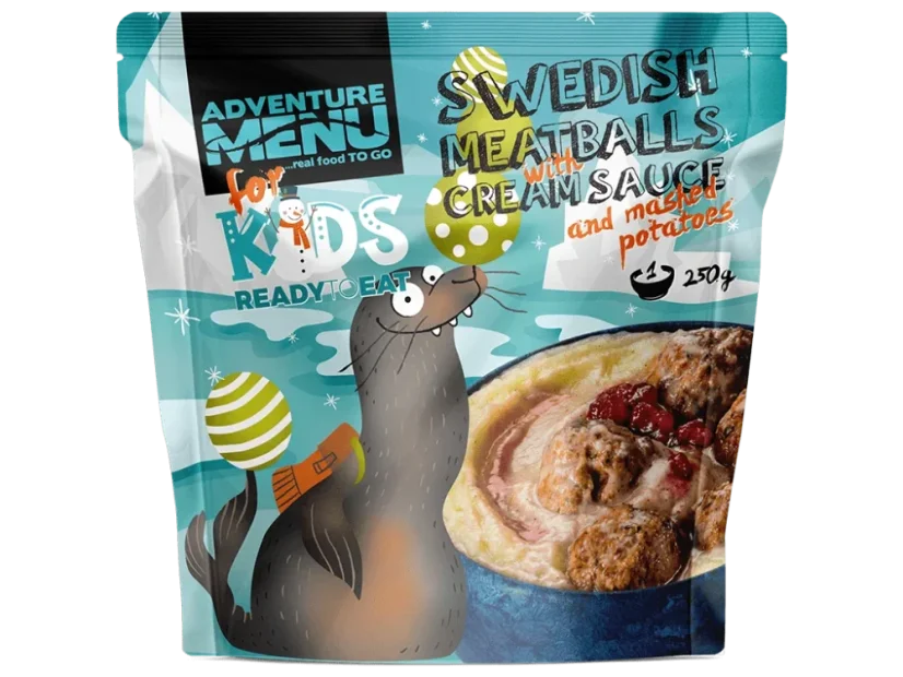 AdventureMenu KIDS – Švédske mäsové guľôčky s omáčkou a zemiakovou kašou 250 g