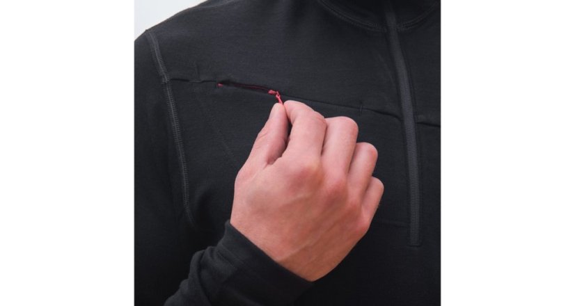 Sensor Merino Upper pánská mikina, krátký zip, Černá