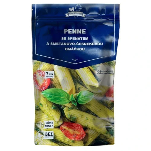FDC Penne so špenátom a smotanovo‑cesnakovou omáčkou