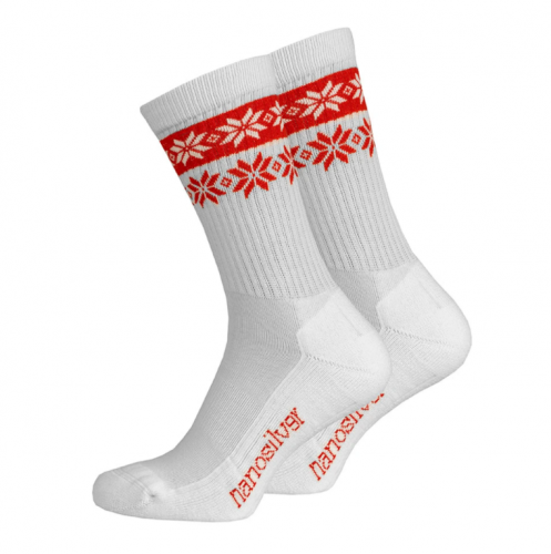 Nanosilver Zimní termo ponožky se stříbrem bílá/červená Snow