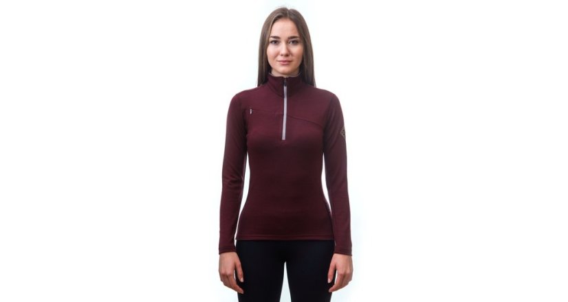 Sensor Merino Upper dámská mikina, krátký zip, Port red