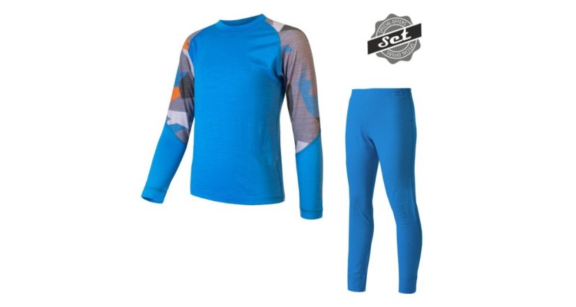 Sensor Merino Impress dětský set – tričko a spodky, Modrá/camo