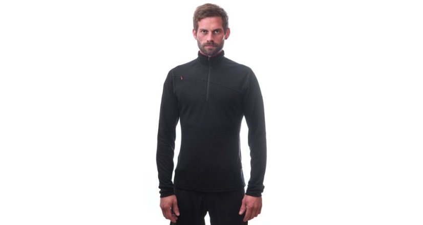 Sensor Merino Upper pánská mikina, krátký zip, Černá