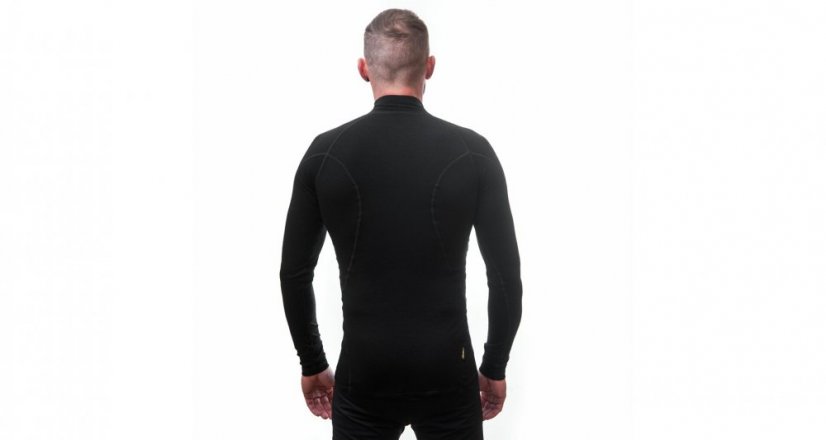 Sensor Merino Double Face pánské tričko dlouhý rukáv, zip černé