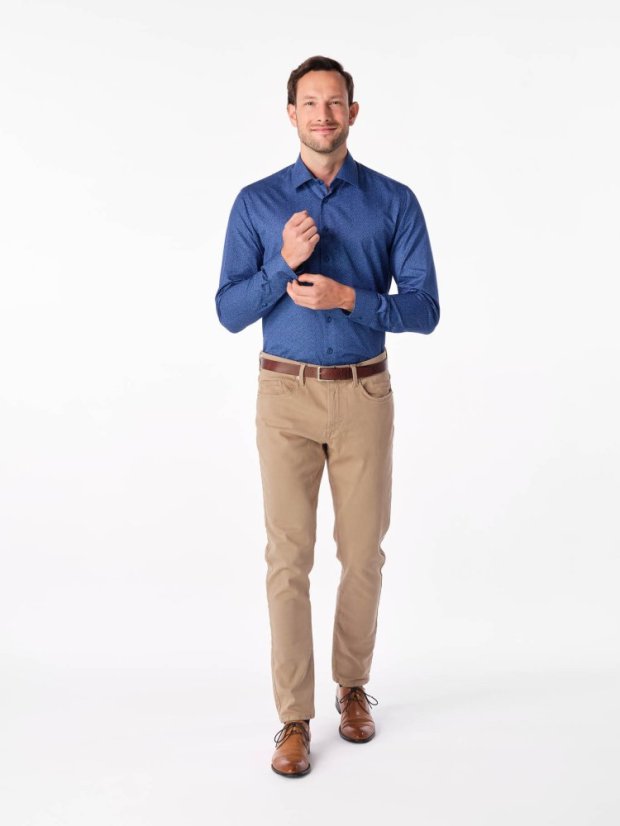 CityZen CHICO – Pánská elegantní košile, tmavě modrá vzor lístky
