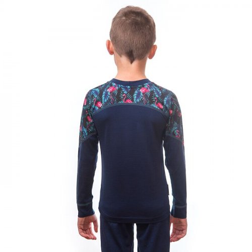 Sensor dětské spodky - set (tričko a spodky) merino impress deep blue/floral