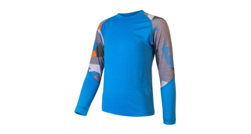 Sensor Merino Impress dětský set – tričko a spodky, Modrá/camo