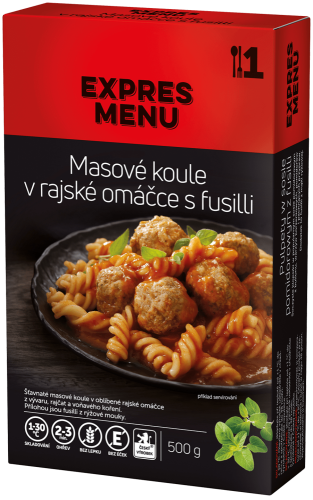 Expres menu Mäsové guľky v rajčinovej omáčke s fusilli 1 porcia 500g