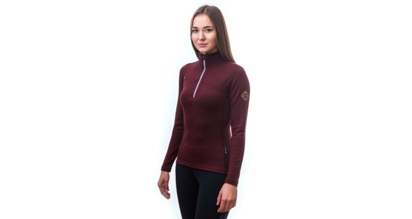 Sensor Merino Upper dámská mikina, krátký zip, Port red