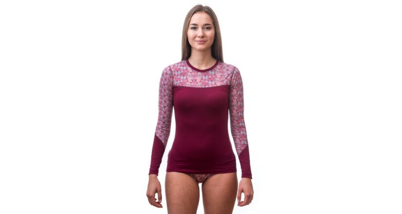 Sensor Merino Impress dámské tričko dlouhý rukáv lilla/pattern