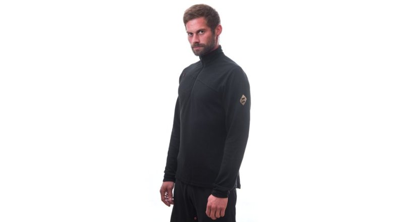 Sensor Merino Upper pánská mikina, krátký zip, Černá
