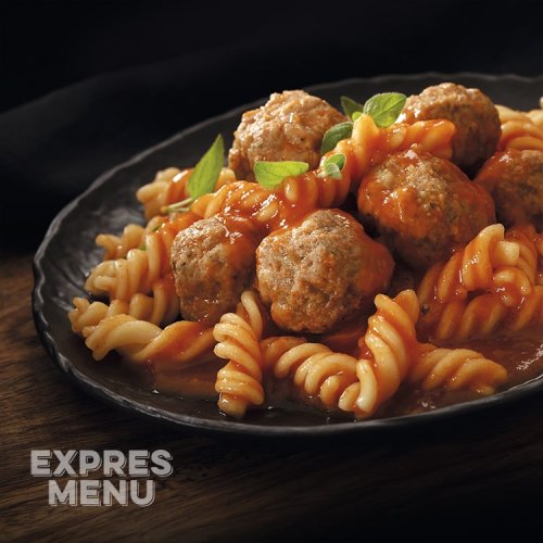 Expres menu Mäsové guľky v rajčinovej omáčke s fusilli 1 porcia 500g