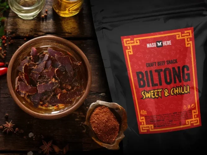 Maso Here Biltong Sweet & Chilli 40 g - speciální edice