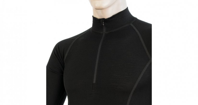 Sensor Merino Active pánské triko dlouhý rukáv, zip, černé
