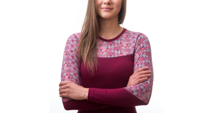 Sensor Merino Impress dámské tričko dlouhý rukáv lilla/pattern