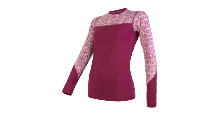 Sensor Merino Impress dámské tričko dlouhý rukáv lilla/pattern