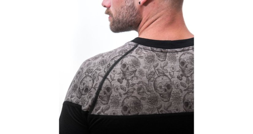 Sensor Merino Impress pánské tričko krátký rukáv černá/skulls