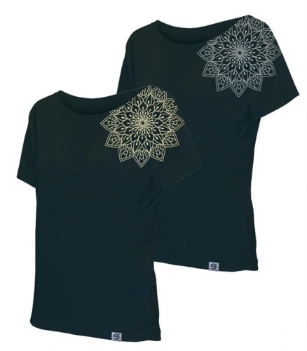 Nanosilver dámské tričko netopýří rukáv Floral metalický potisk černá/zlatá