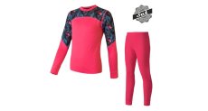 Sensor Merino Impress dětský set – tričko a spodky, Magenta/floral