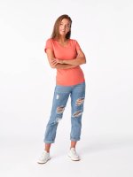 CityZen Breda dámské bavlněné triko klasické, s krátkým rukávem, korálové