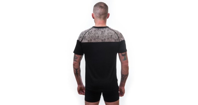 Sensor Merino Impress pánské tričko krátký rukáv černá/skulls