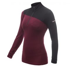 Sensor Merino Extreme Dámské tričko dlouhý rukáv, zip, port red/černá