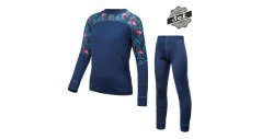 Sensor Merino Impress set dětský triko dl.rukáv + spodky Deep blue/floral