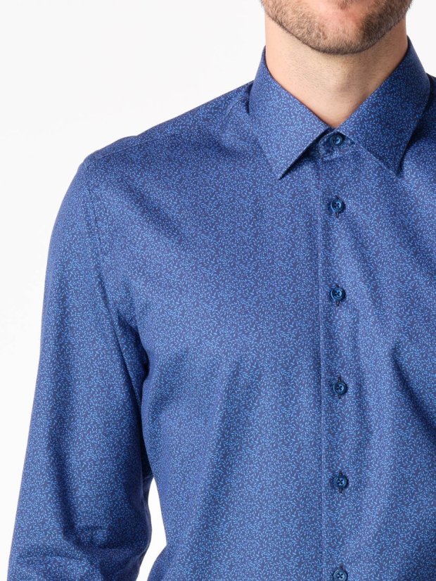 CityZen CHICO – Pánská elegantní košile, tmavě modrá vzor lístky