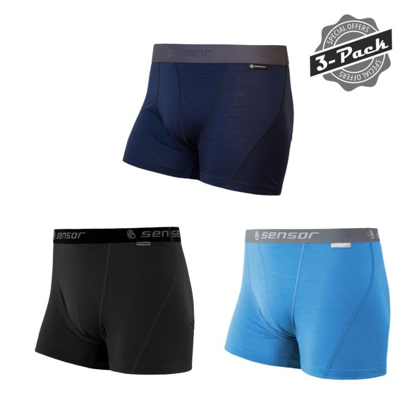 Sensor Merino Active trenky 3-pack, Černá/deep blue/modrá