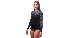 Sensor Merino Impress dámské tričko dlouhý rukáv černá/floral