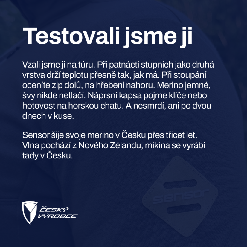 Sensor Merino Upper pánská mikina, celozip, Šedá